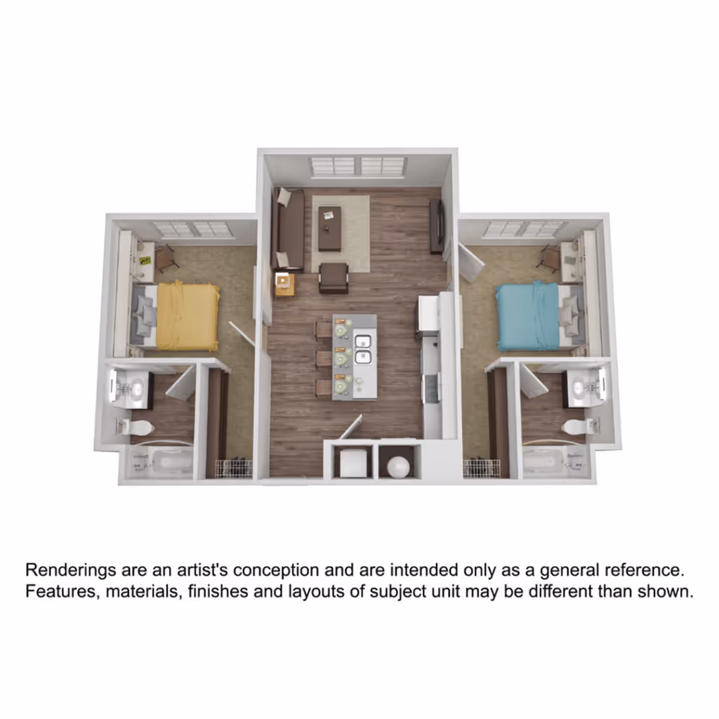2BR/2BA – Flat floor plan layout