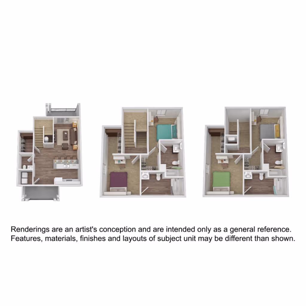 4BR/4BA – Townhome Floor Plan Layout