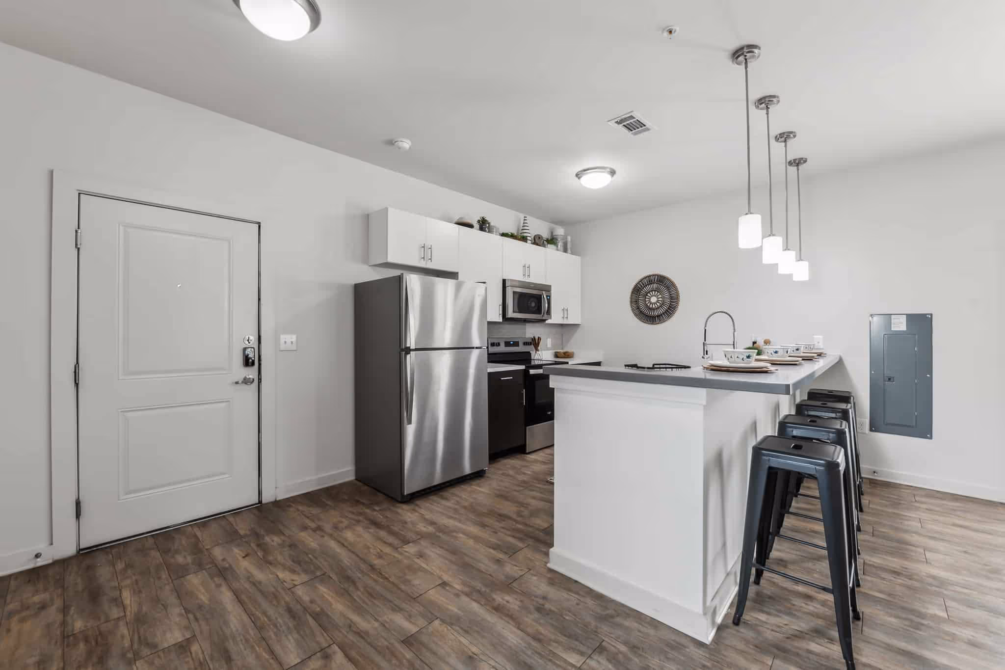 kitchen with island and seating