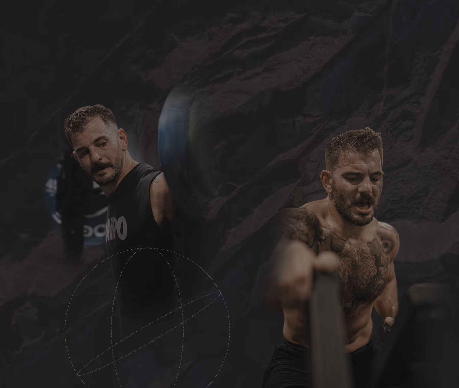 Two images of a Mat Fraser engaged in intense workout.