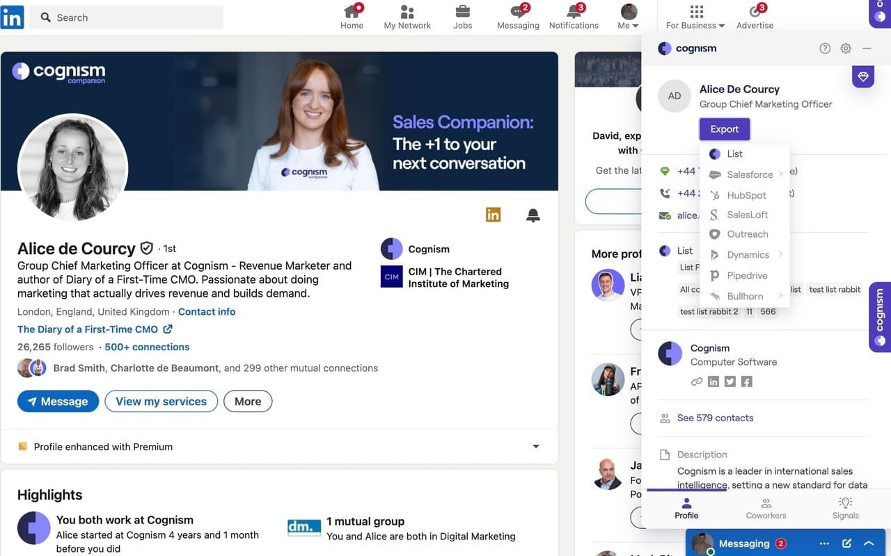 Cognism Chrome Extension Screenshot
