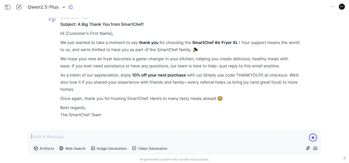 write a personalized thank you message