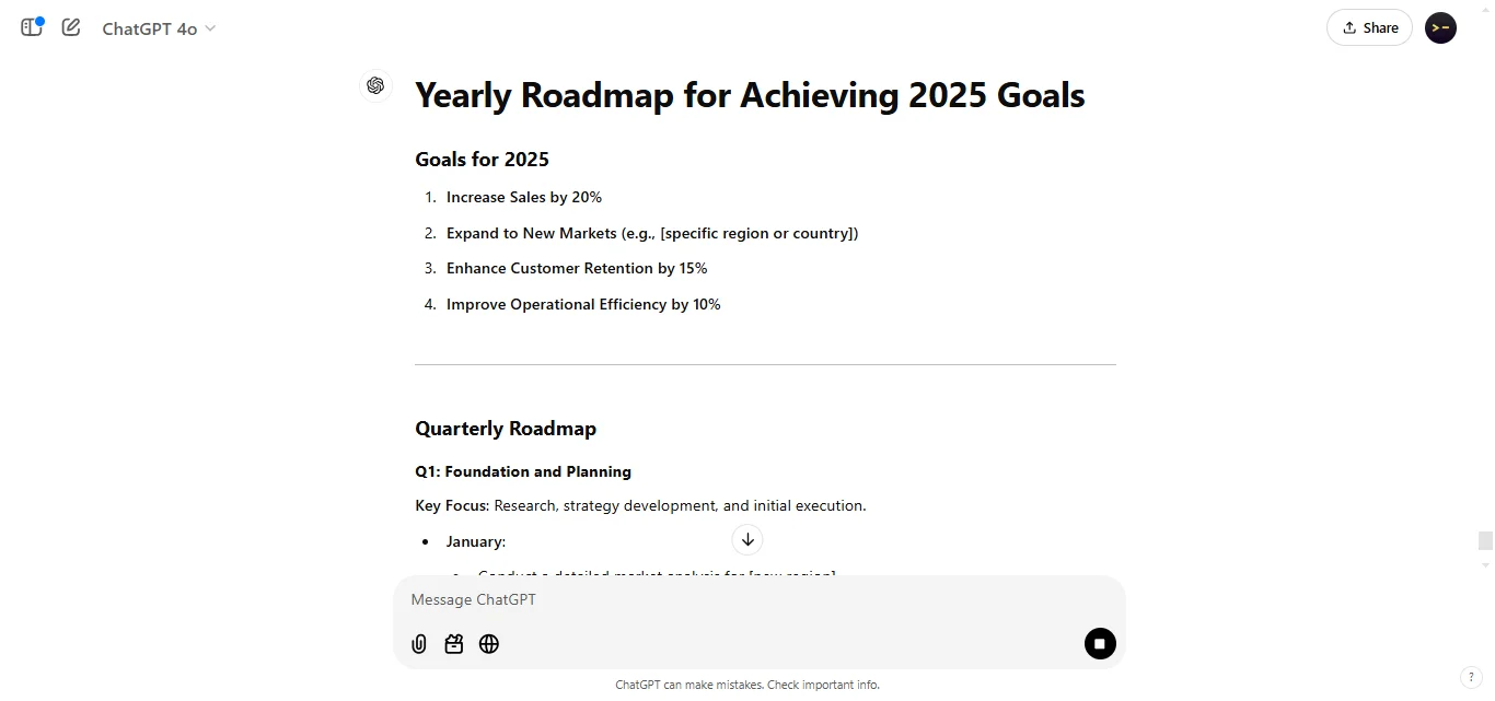 Create a yearly roadmap