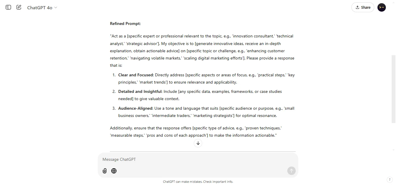 Complete Example Meta Prompt response