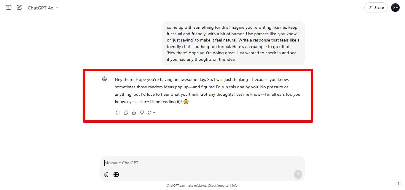 Prompt example response