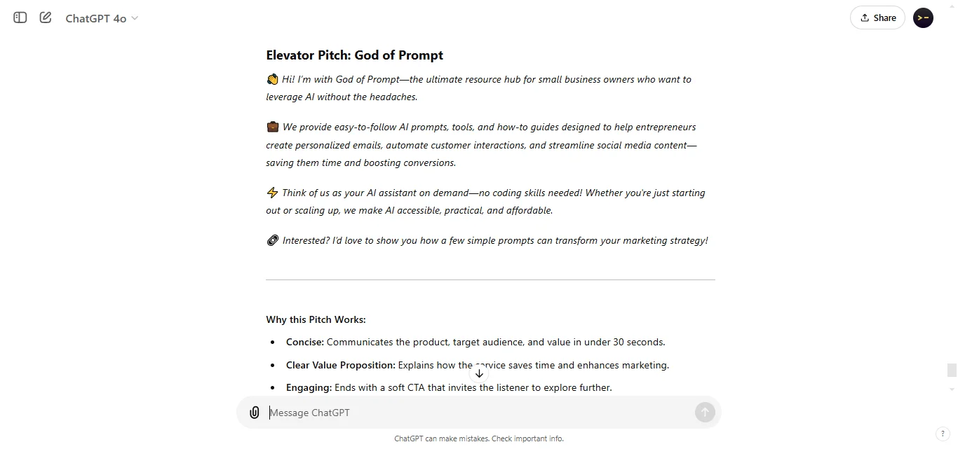 Elevator Pitch format