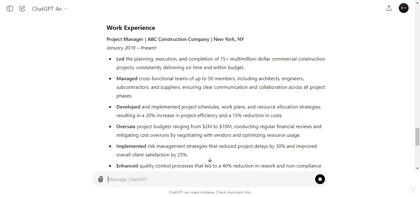 Detailing Work Experience