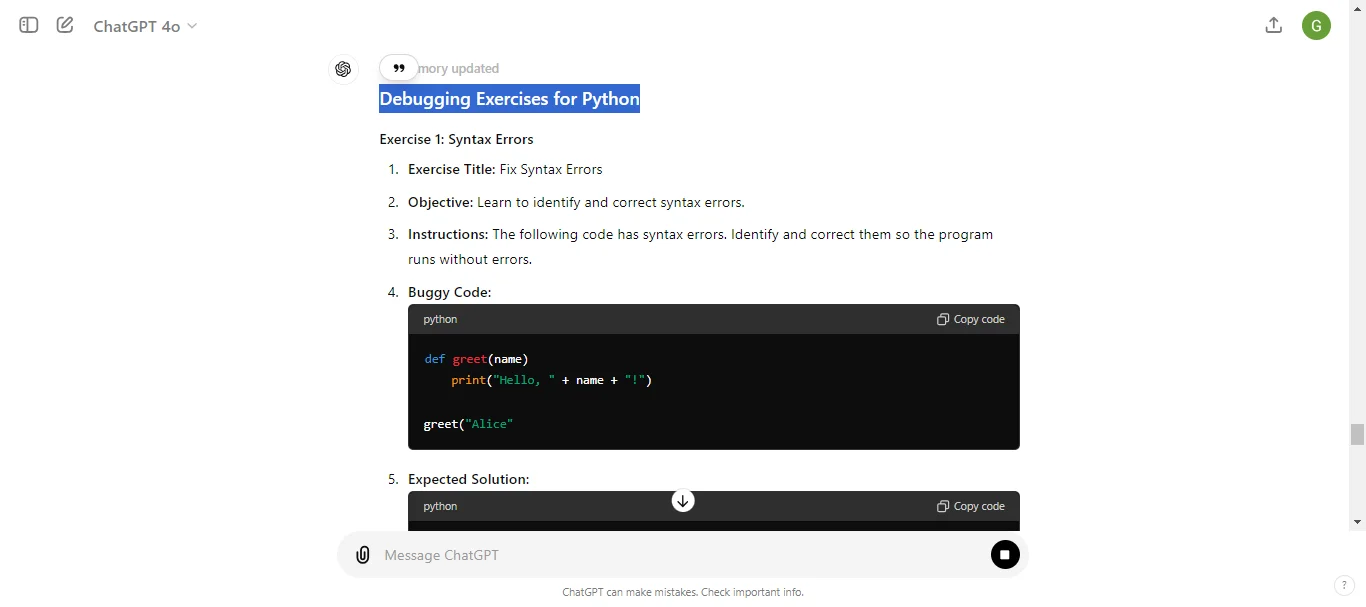 Debugging Exercises for Python
