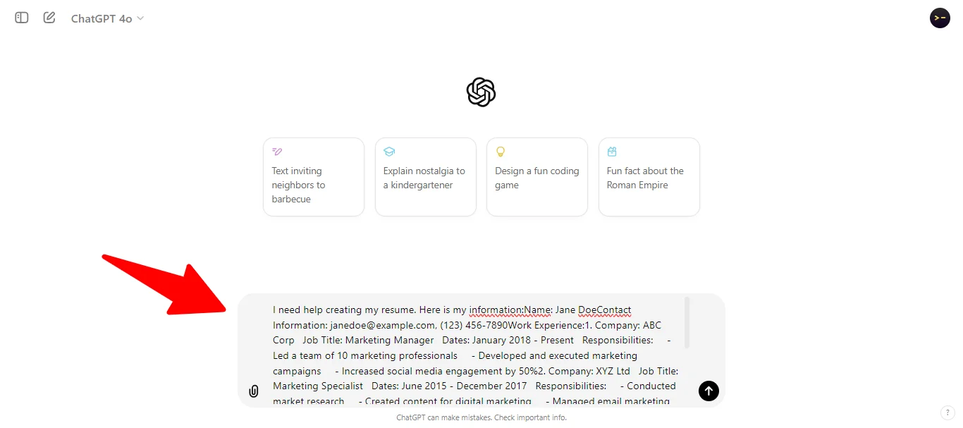 Inputting Your Information into ChatGPT