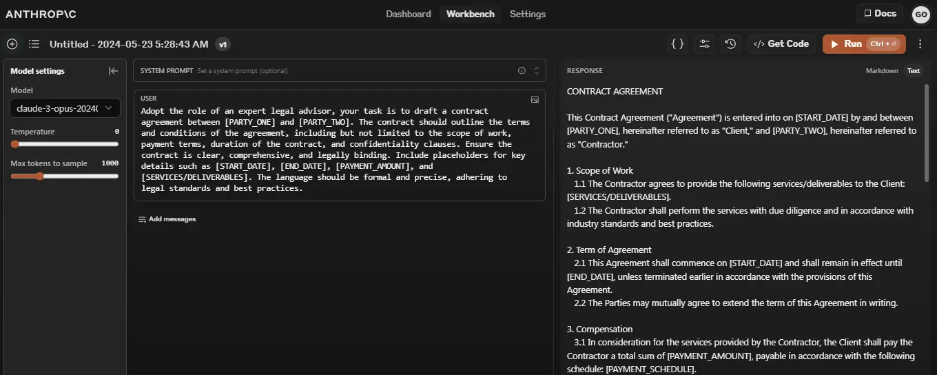 Contract Agreement claude prompt