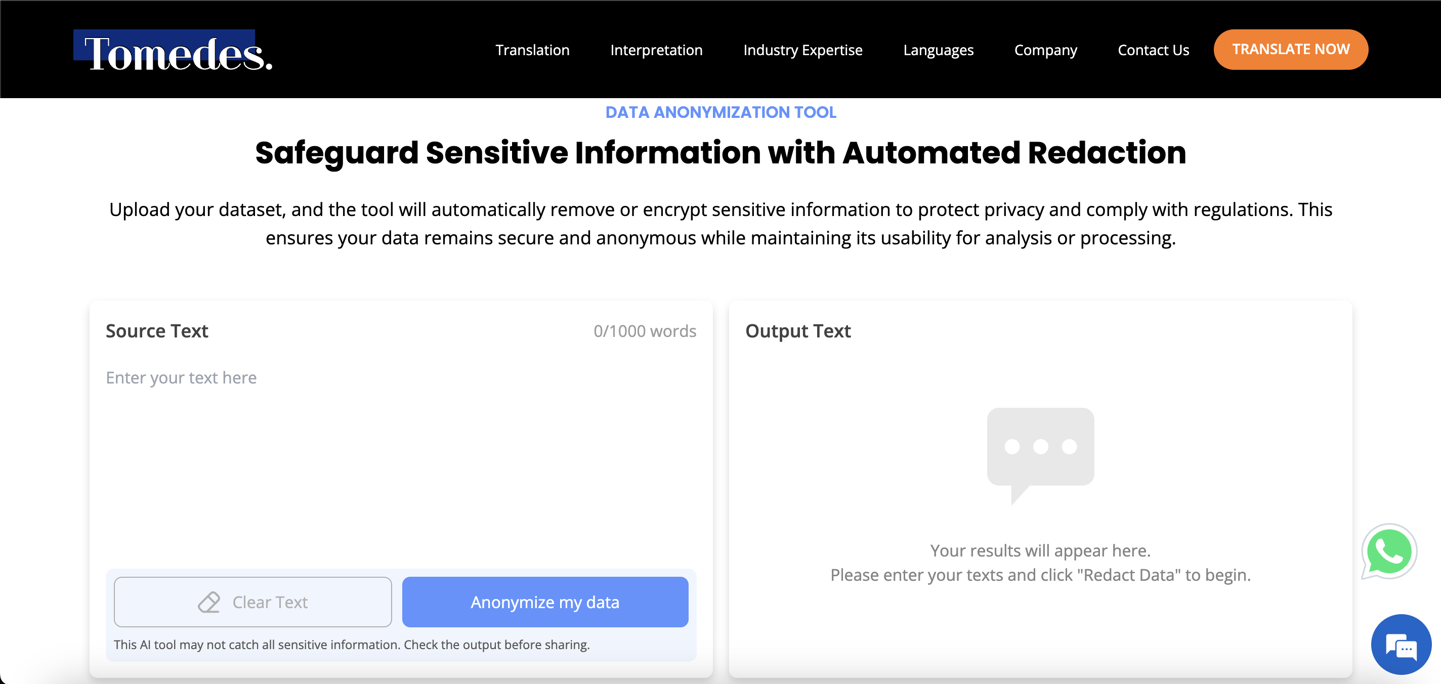 Data Anonymization Tool Homepage