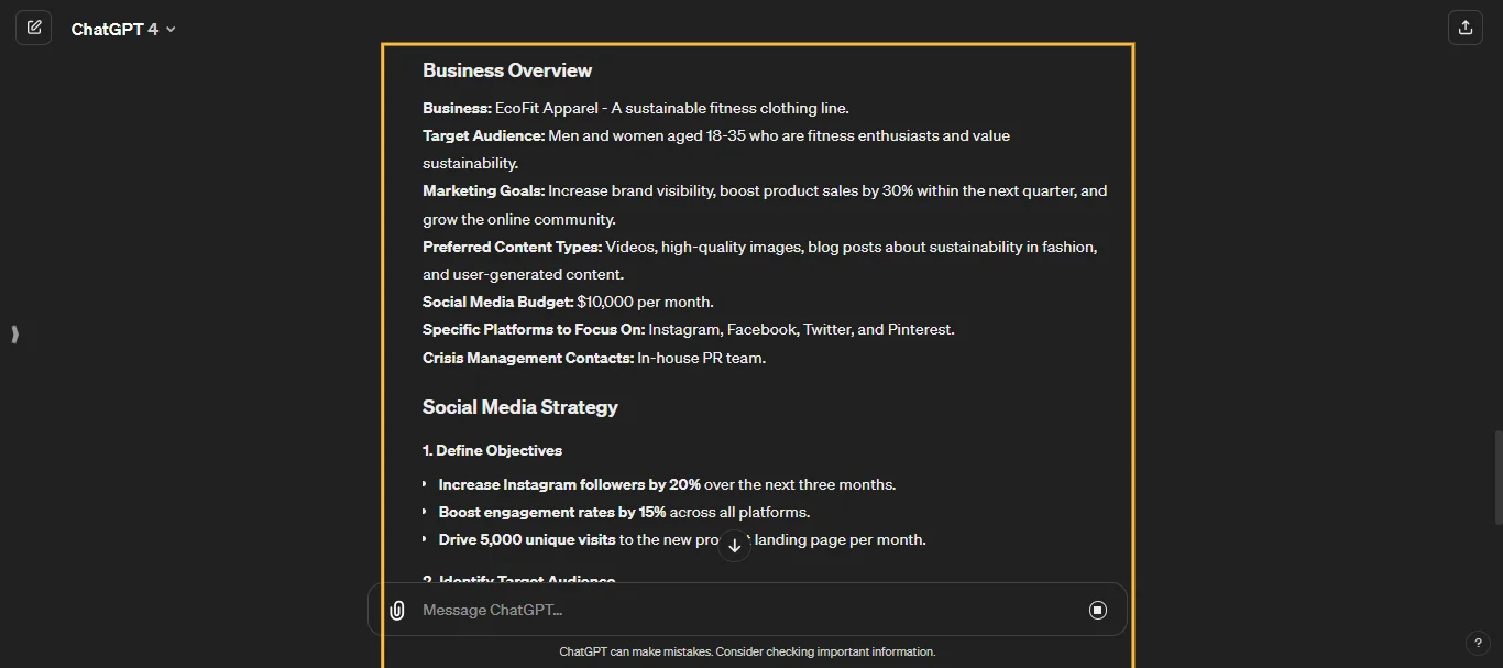 Social Media Strategy ChatGPT Prompt