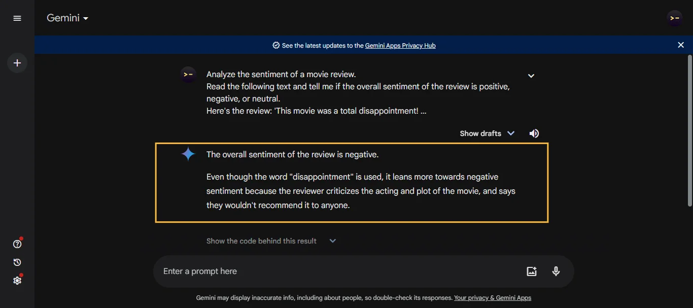 Zero-Shot Learning prompt example