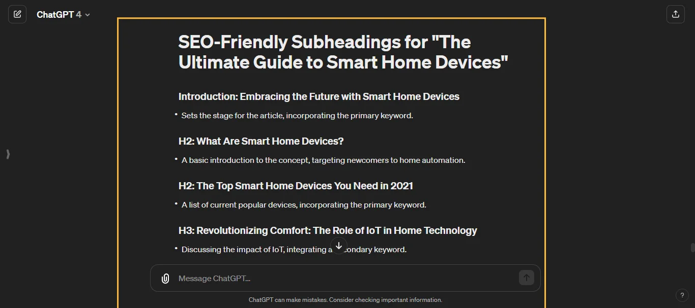 SEO-Friendly Subheading Generator ChatGPT Prompt