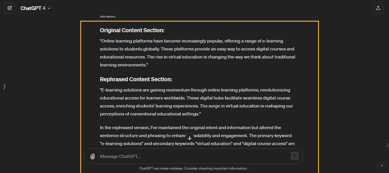 SEO Content RephrasingChatGPT Prompt