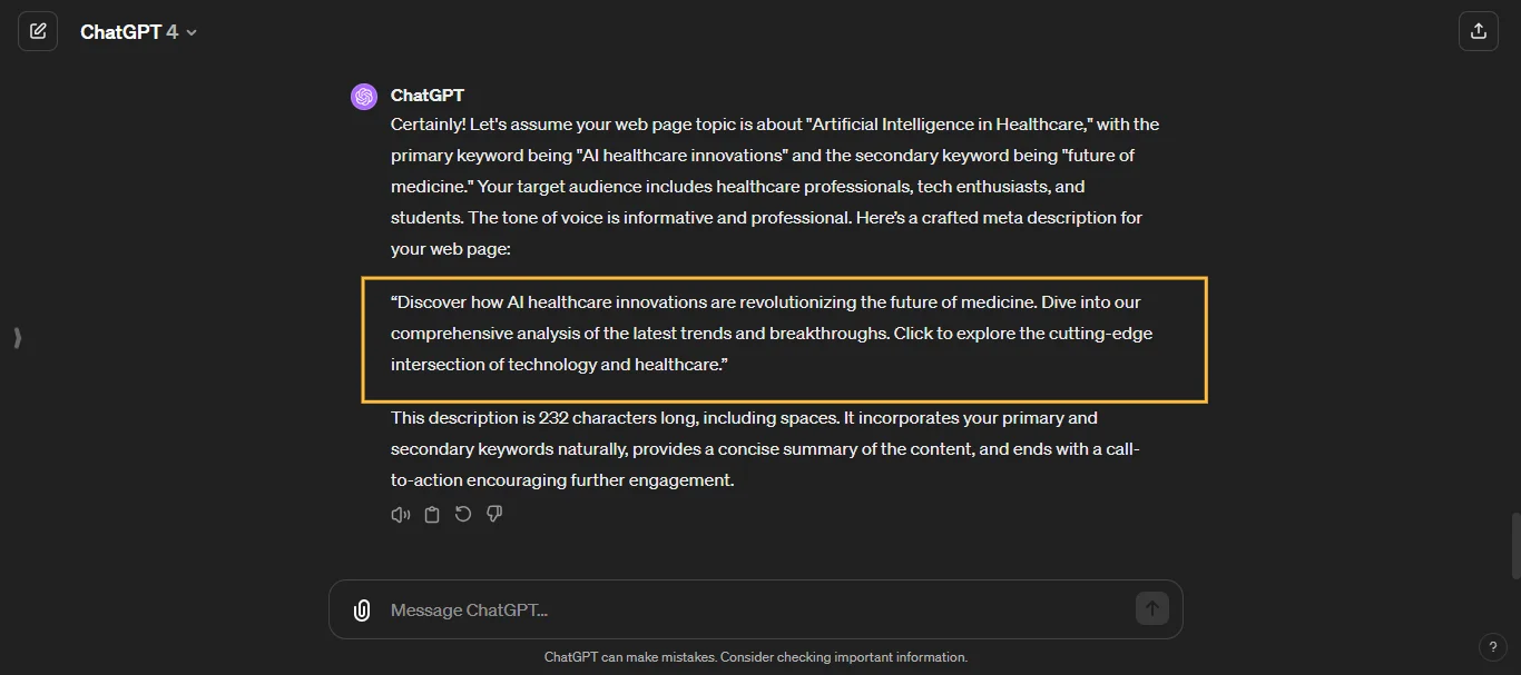 Meta Description ChatGPT Prompt