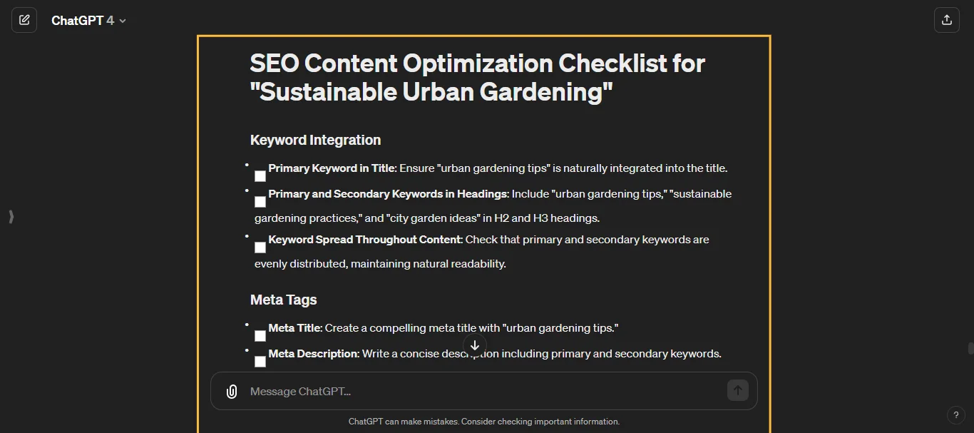 SEO Content Optimization ChecklistChatGPT Prompt