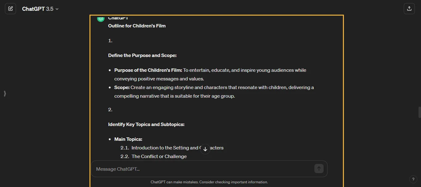 Developing Outlines ChatGPT Prompts