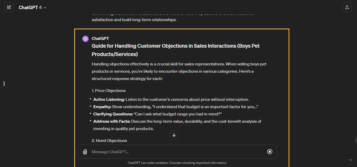 To Handle Customer Objections ChatGPT Prompt