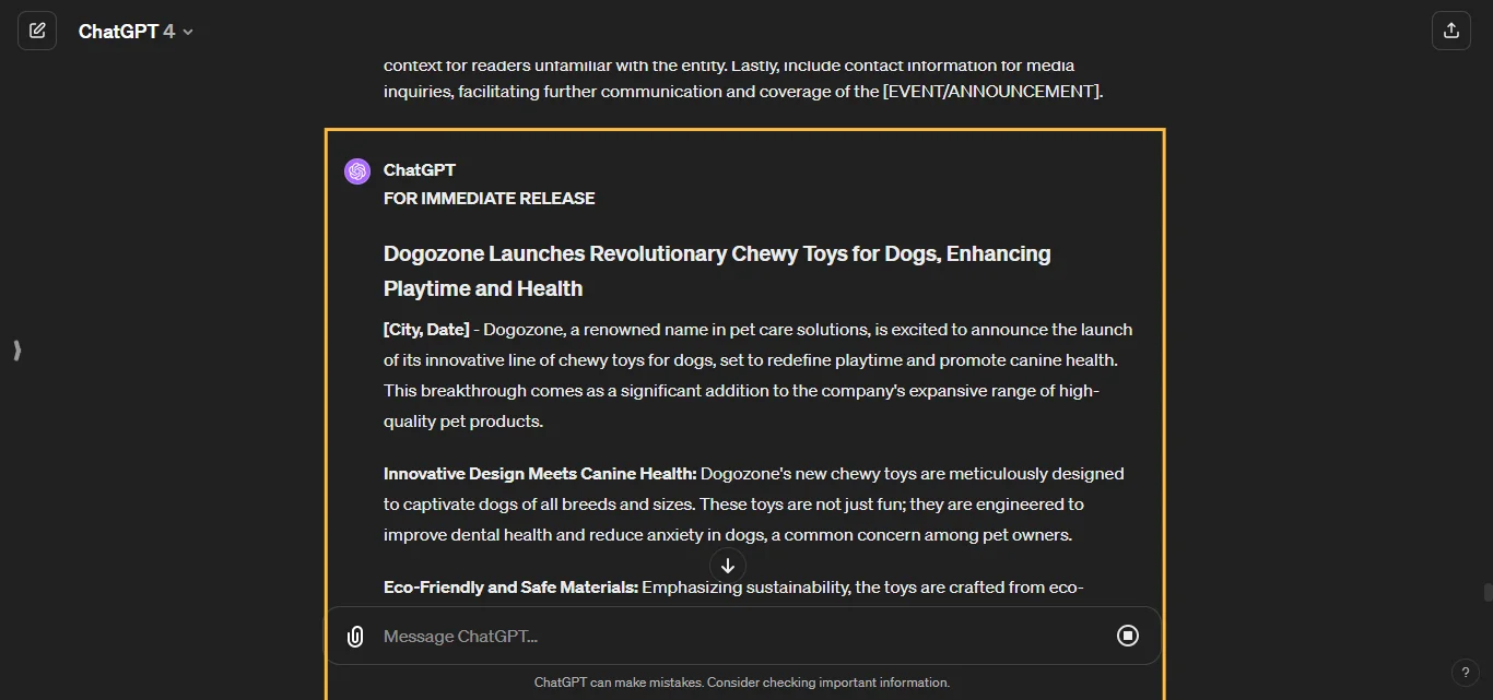 Craft Press Releases ChatGPT Prompt