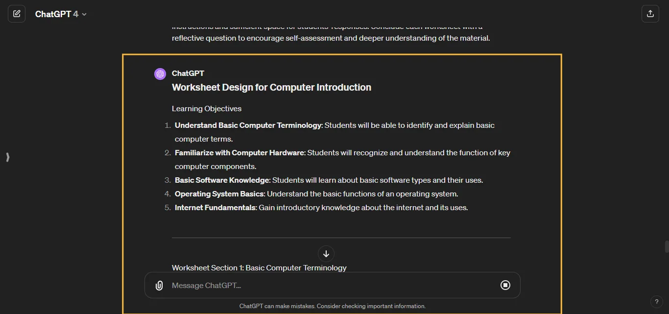 Create Worksheets Chatgpt AI Prompt
