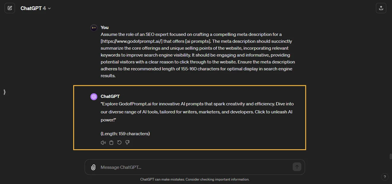 Meta Description Chatgpt AI Prompt