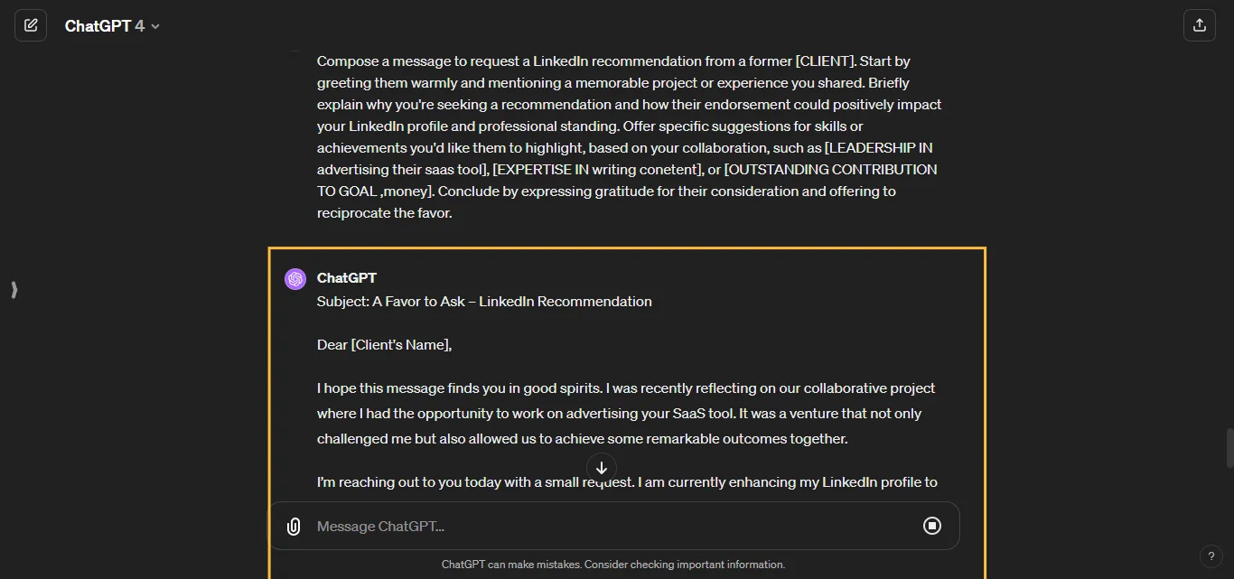 Request a Recommendation Chatgpt Prompts