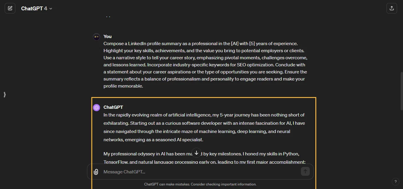 Profile Summary Chatgpt Prompts