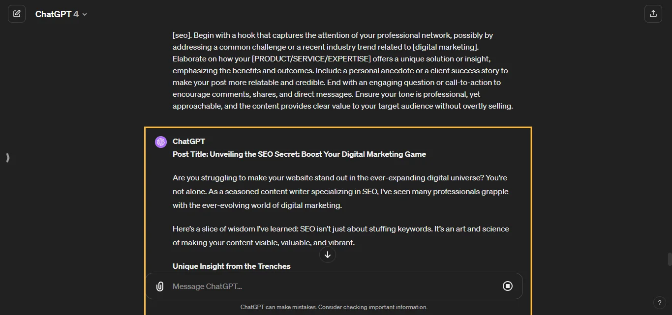 Create a Value-Offering Post Chatgpt Prompts