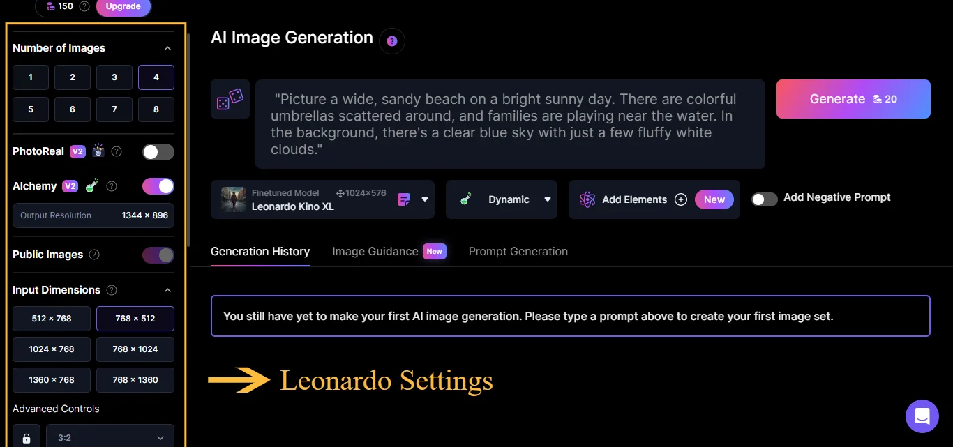 leonardo ai settings area
