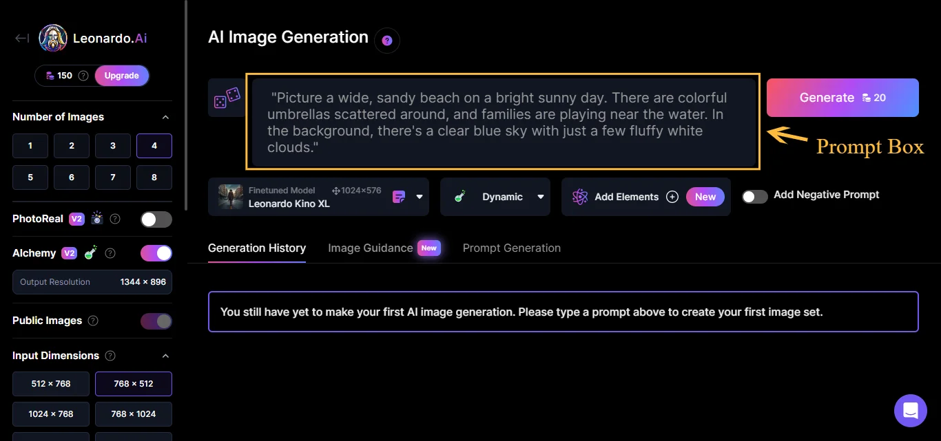 leonardo ai prompt box