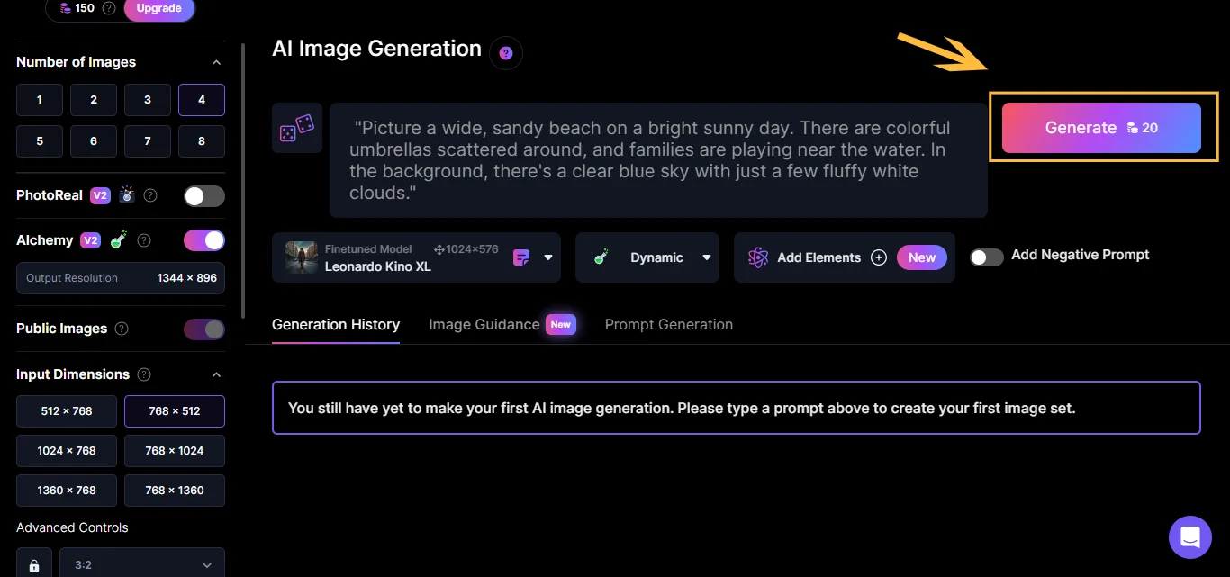 generate icon on the leonardo ai dashboard