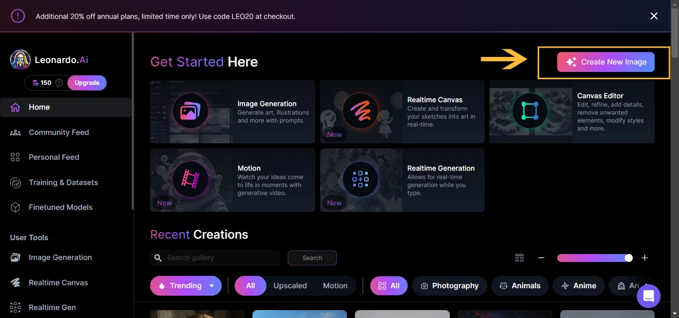 starting a new project on leonardo ai