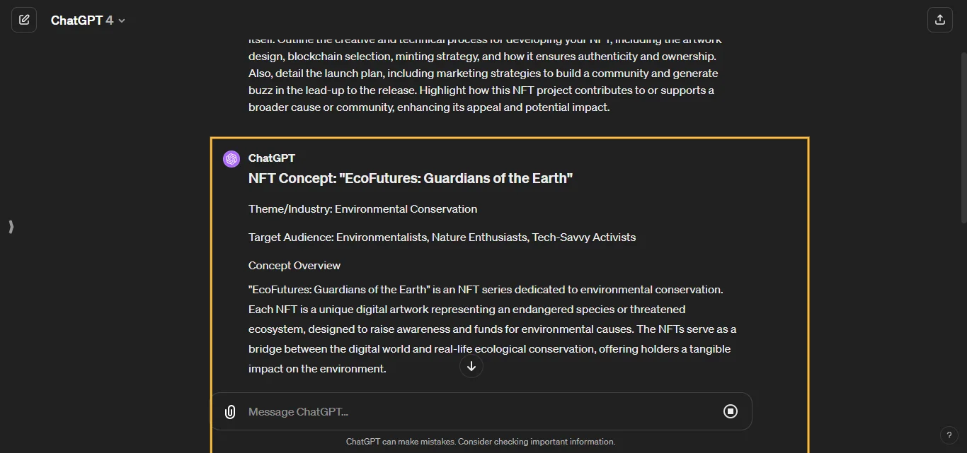 To Develop NFT Concept ChatGpt Prompts