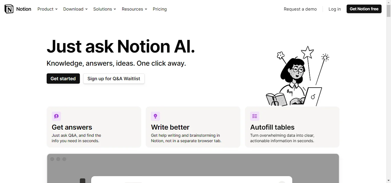 Notion AI Main Website Page.