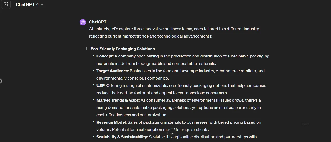 Idea Generation for entreprenuers chatgpt prompt