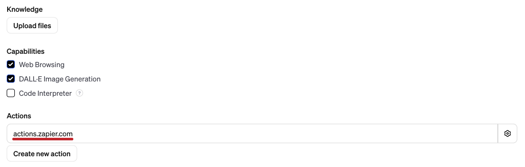 Zapier actions inside GPT Builder window