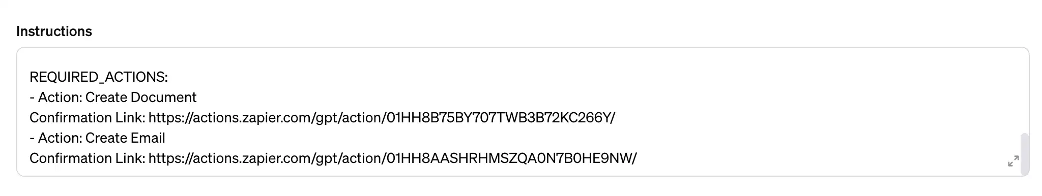 REQUIRED_ACTIONS inside GPT Instructions