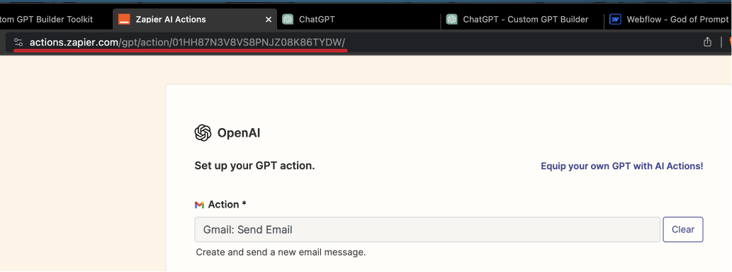 Acions by Zapier URL highlighted red