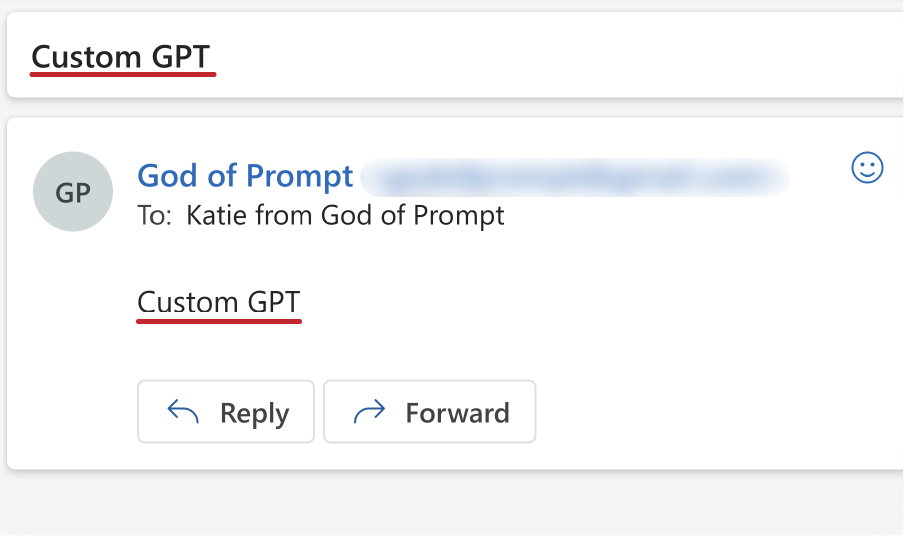 "Custom GPT" email subject and body sent directly from the GPT created with Zapier integration.