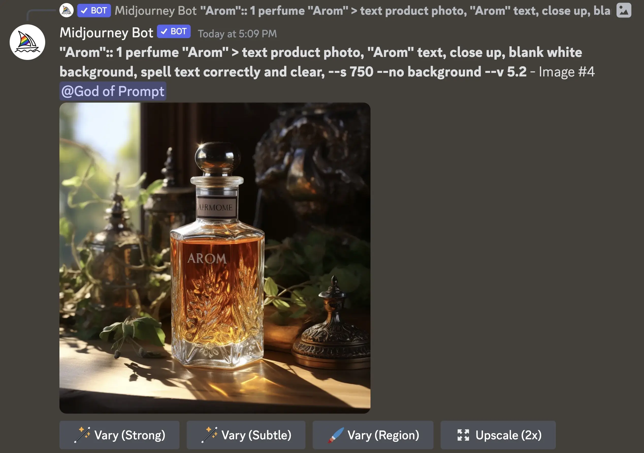 Perfume Bottle Photograph Generated in Midjourney v5.2