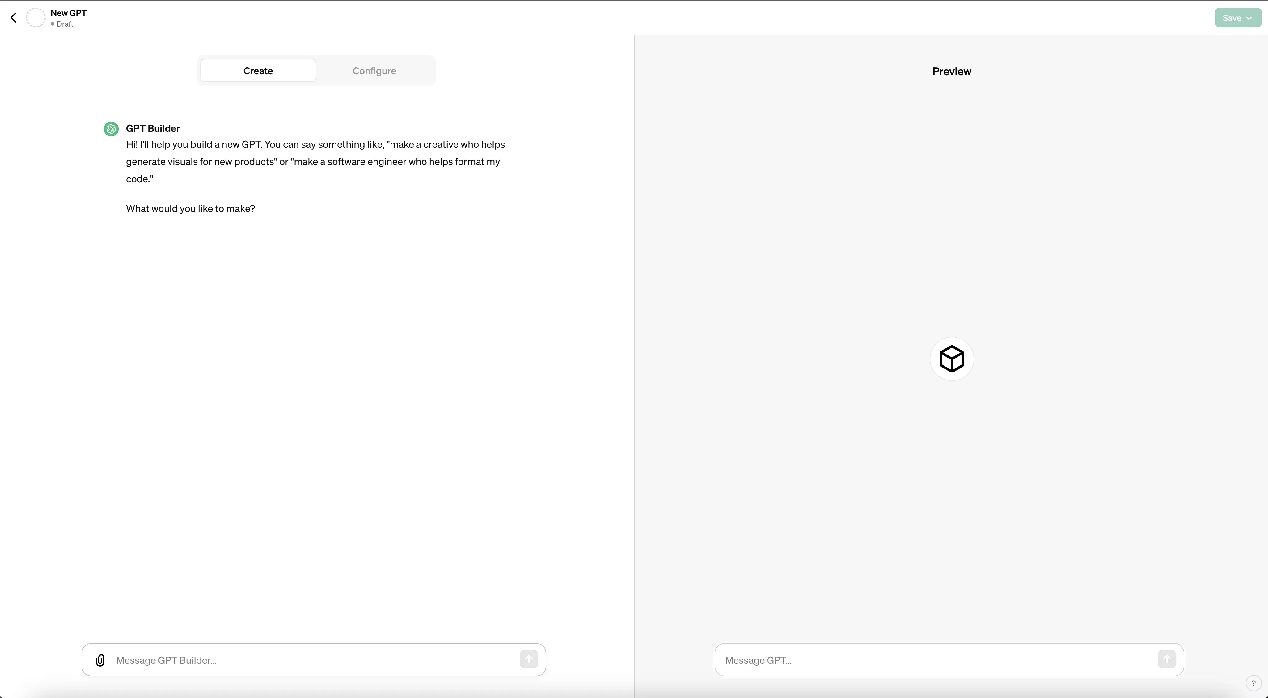 GPT Builder Window by OpenAI