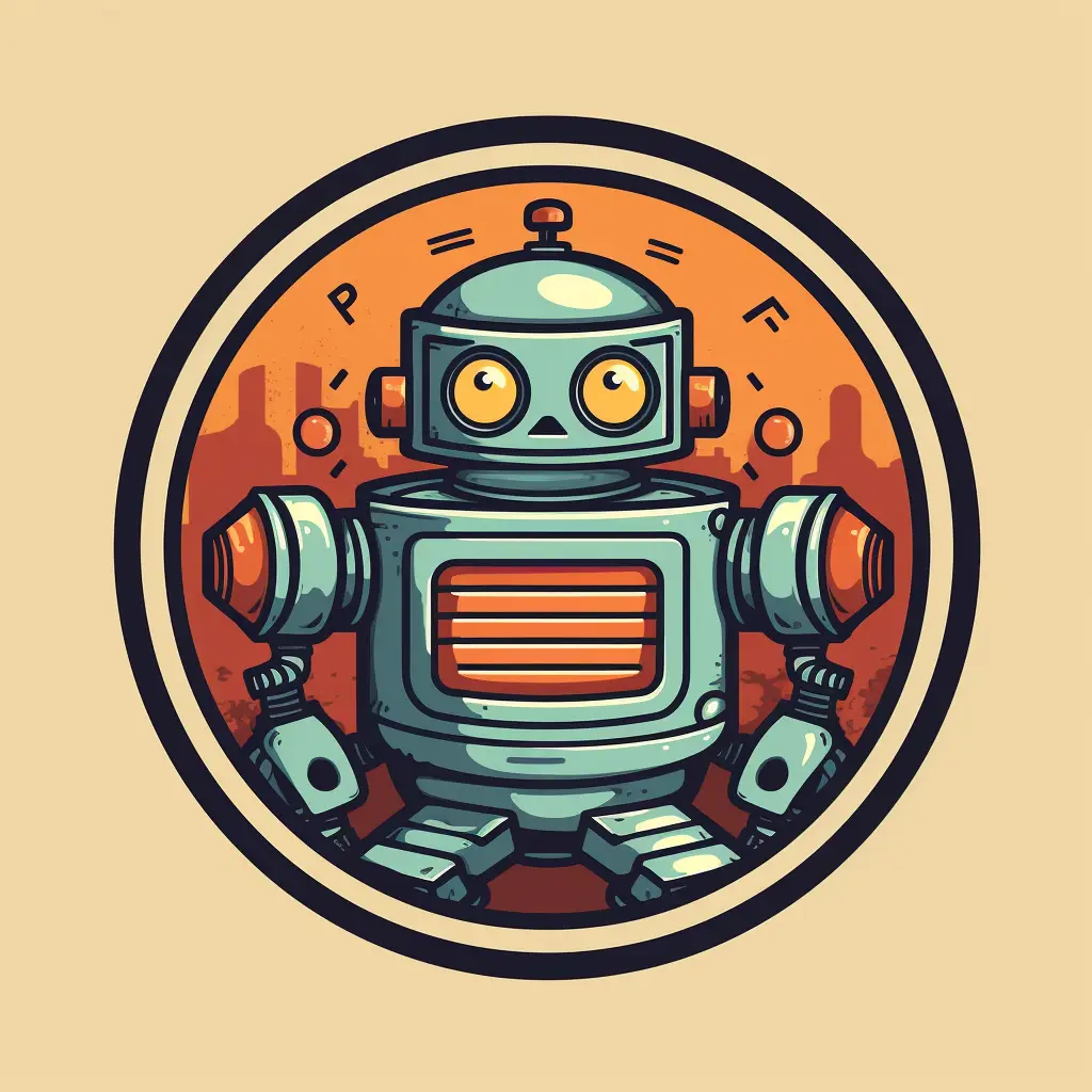 A vintage logo of a robot created in Midjourney AI