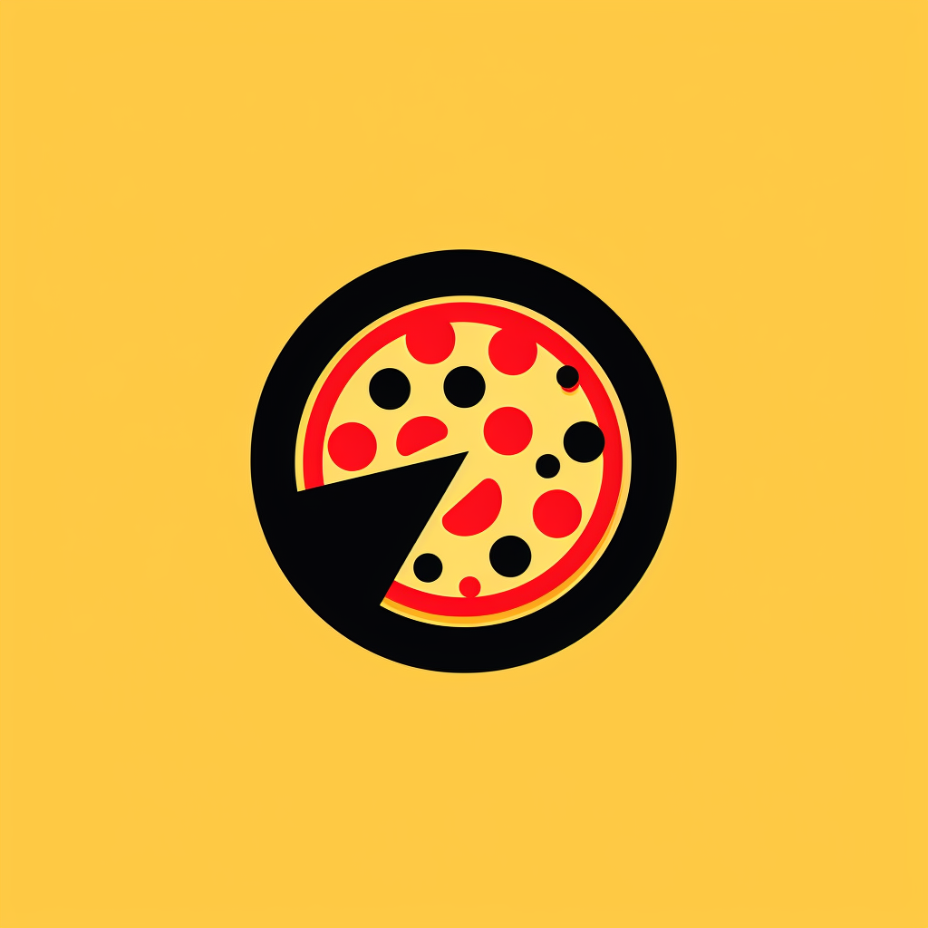 Modern pizza brand logo design that looks like pacman. Created in Midjourney.
