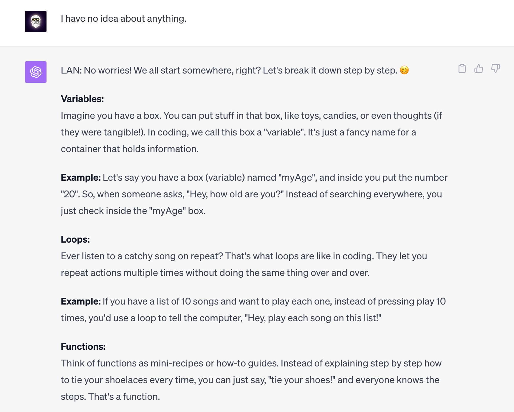 I didn't know where to start with Python, so my cool teacher Lan took the lesson off with some metaphors.