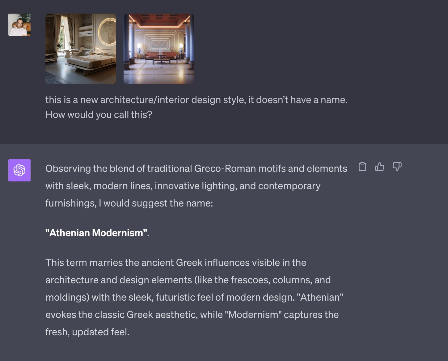 Twitter user @skirano shares ChatGPT's ability to understand Architectural styles.
