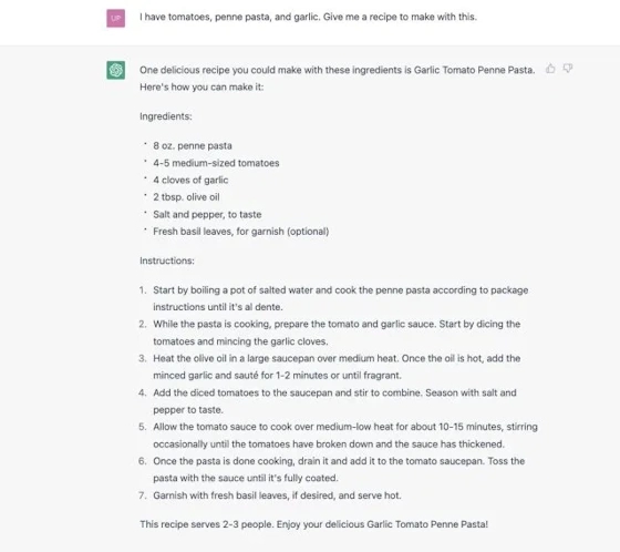Improvise recipes on ChatGPT