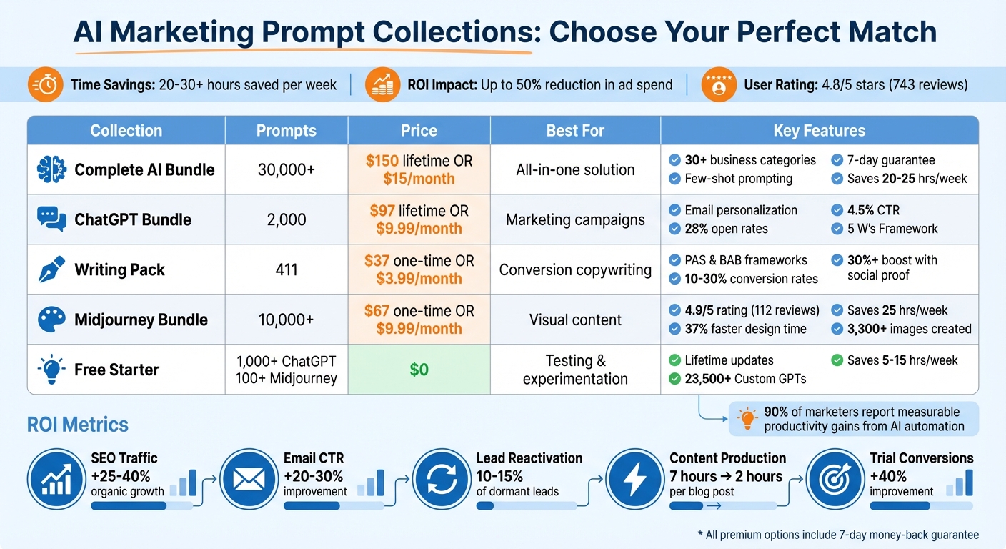 AI Marketing Prompt Collections Comparison: Features, Pricing & ROI