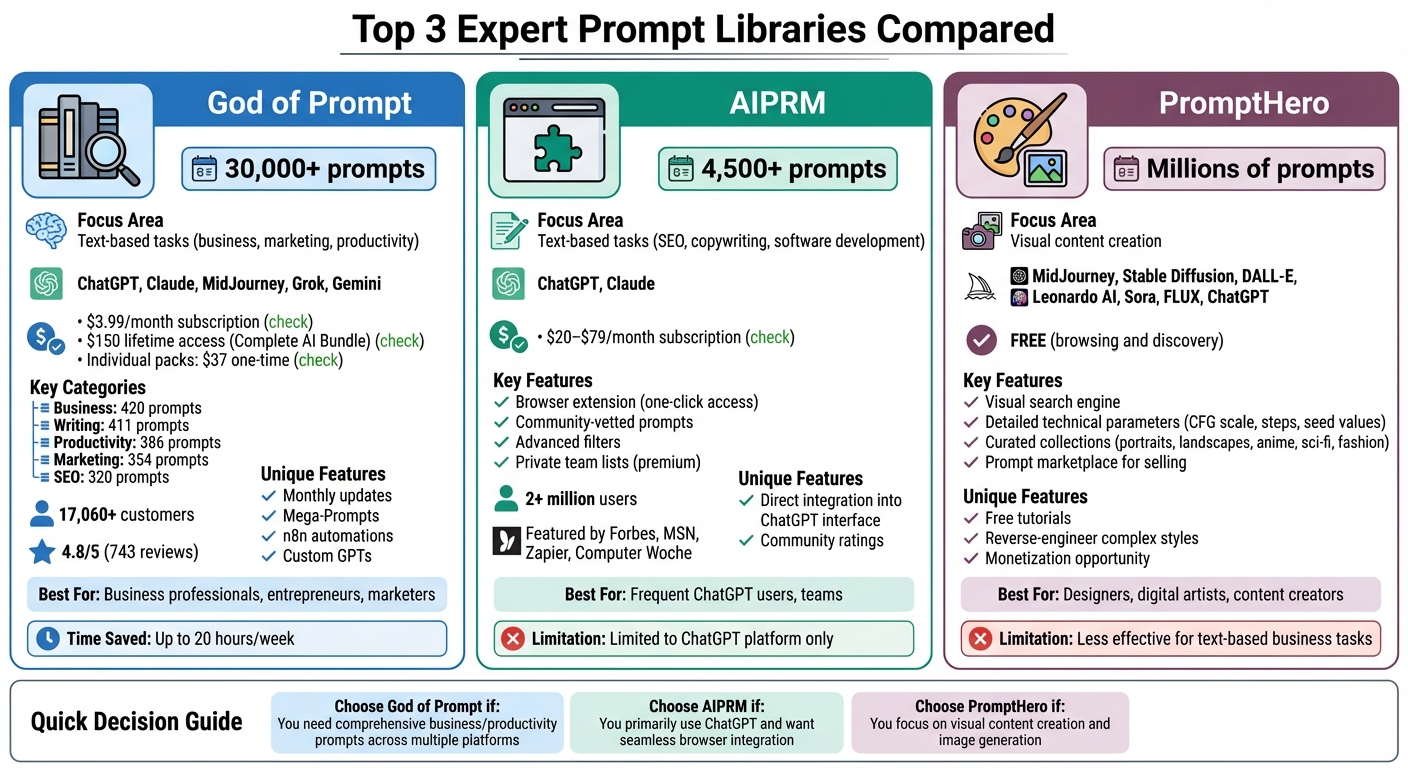 Comparison of Top 3 AI Prompt Libraries: Features, Pricing, and Best Use Cases