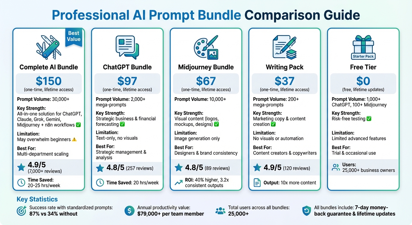 Professional AI Prompt Bundle Comparison: Features, Pricing & Best Use Cases